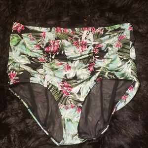 Floral plus size high-waisted swim bottoms